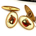 Leoni & Vonk vintage gilt and lucite cufflinks featuring a red/brown horses head and with the corner of an image of tattooed woman