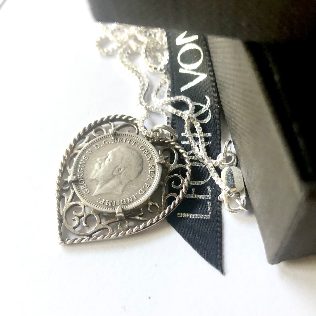 Leoni & Vonk 1935 coin heart pendant with Leoni & Vonk ribbon