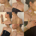 Collage image of dark haired girl wearing Leoni & Vonk leather and pearl necklace