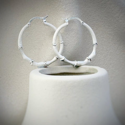 Leoni & Vonk sterling silver hoop earrings on a white vase