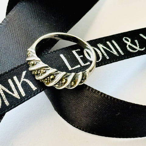 Leoni & Vonk sterling silver marcasite ring on Leoni & Vonk ribbon