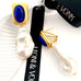Leoni & Vonk Yi Su lapis, gold and baroque pearl earrings with Leoni & Vonk ribbon