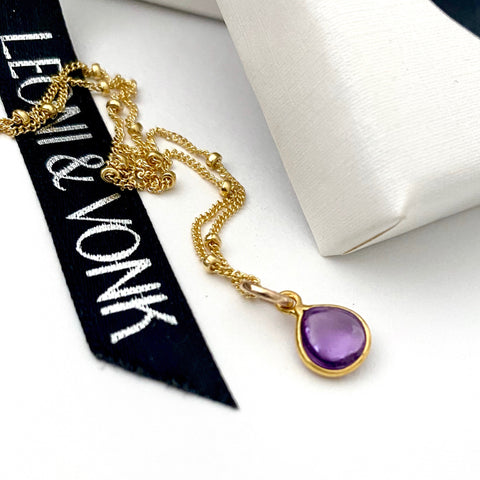February Amethyst Gold Drop Necklace