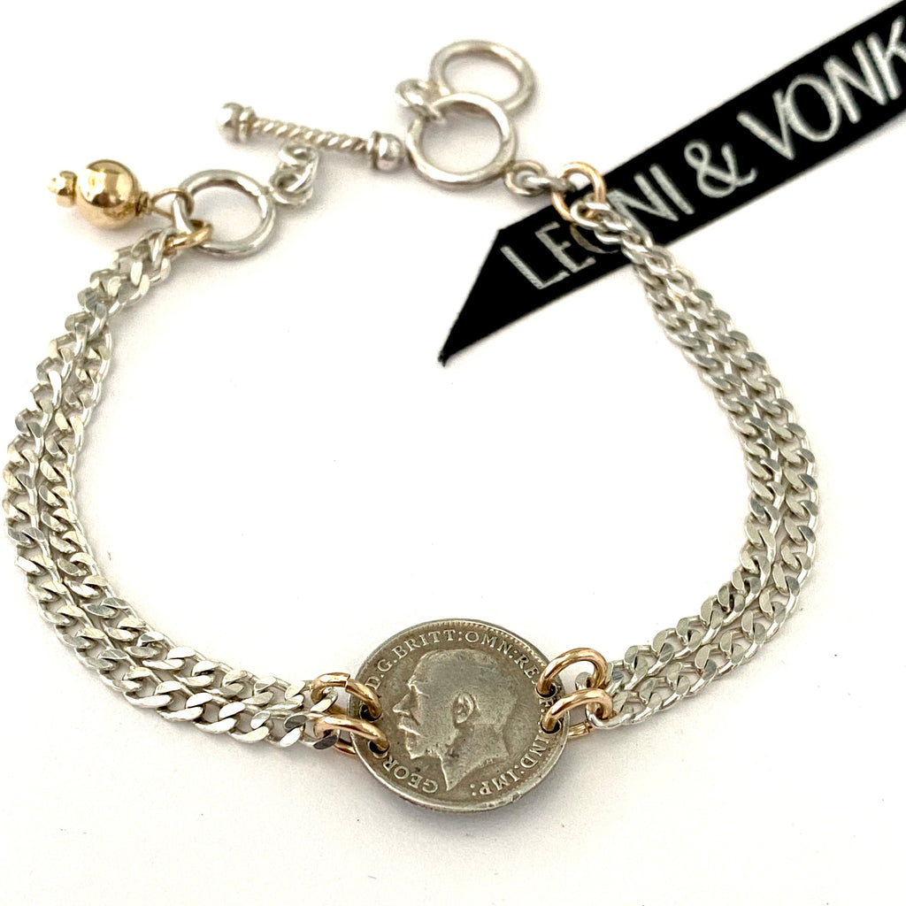 Leoni & Vonk 1916 threepence bracelet with Leoni & Vonk ribbon