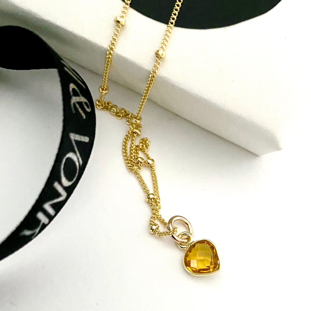 November Citrine Heart Gold Necklace