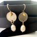 Leoni & Vonk British threepence and pearl earrings with black ribbon